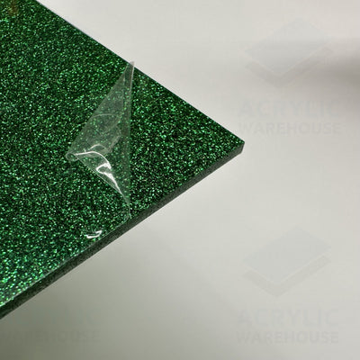 3mm Green Glitter Acrylic 600x1200mm (Gloss/Gloss) AA